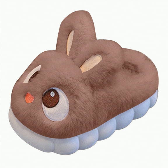 Gvdentm Slippers for Girls Girls Fuzzy Cute Slippers Fluffy Cartoon Plush Fall Winter Slippers Warm Cozy Soft Indoor Non-Slip Shoes(Coffee,11)