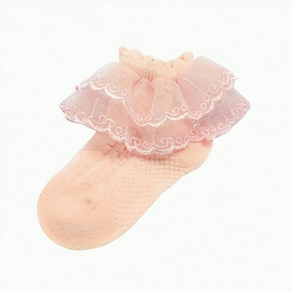 Gvdentm Socks Girls Baby Girls Toddler Anti Slip Socks - Cute Frilly Ruffle Grip Ankle Socks for Infant Toddler|Orange 1-2 Years