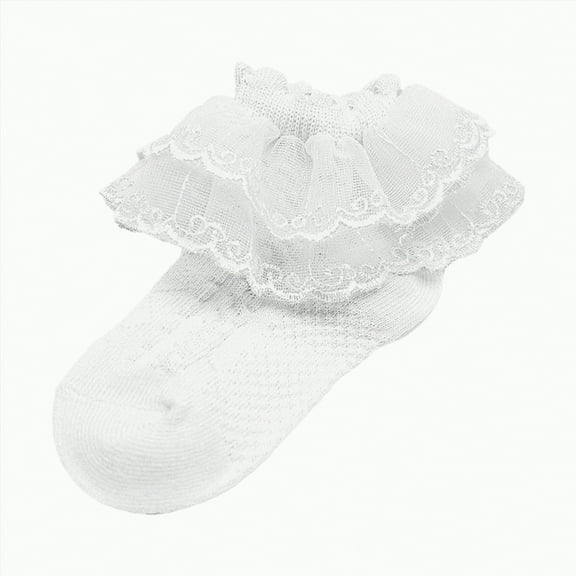 Gvdentm Socks Toddler Girls Ruffle Socks Toddler 4-Layer Big Fluffy Lace Frilly Dress Socks Turn Cuff Fancy Pageant Sock Little Girl Kids|White 7-8 Years