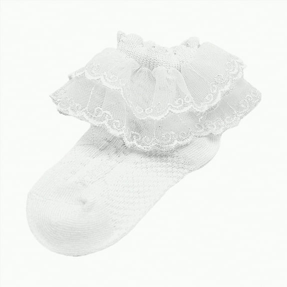 Gvdentm Socks Toddler Girls Ruffle Socks Toddler 4-Layer Big Fluffy Lace Frilly Dress Socks Turn Cuff Fancy Pageant Sock Little Girl Kids|White 7-8 Years