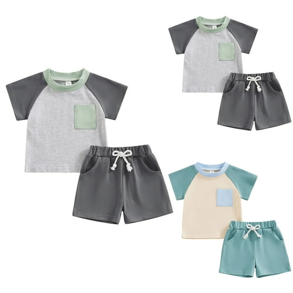Gvdentm Summer Clothes Kids Summer Cotton Outfits Shirt Short Sets Size 2-7 for Toddler Baby Boy Grey,12-18 Months
