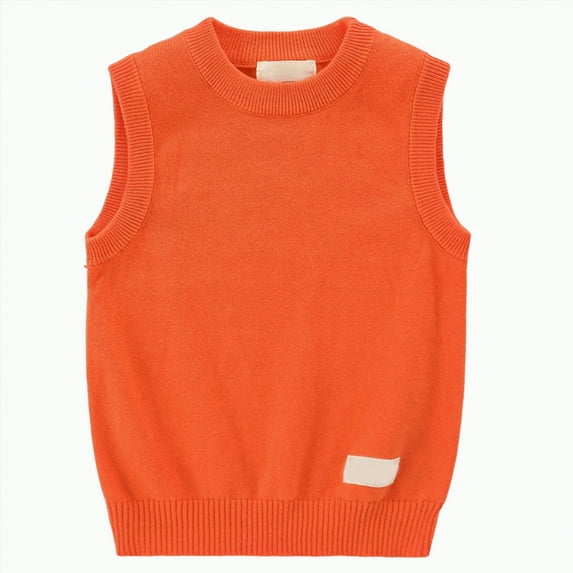 Gvdentm Sweater Clothes for Girls Boys Sweater Vest Cotton Kids Uniform Vest Girls V-Neck Sleeveless Knit Pullover(Orange,5-6 Years)