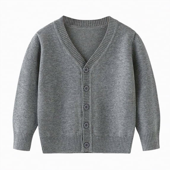 Gvdentm Sweater Uniform Sweaters for Boys Boys Girls Cardigan Ribbed Knit Round Neck Long Sleeve Button Solid Sweater Fall Loose Fit Cute Tops(Grey,2-3 Years)