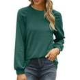 thumbnail image 1 of Gvdentm Sweatshirts for Women Crewneck Puff Sleeve Tunic Tops Lightweight Sweaters Fashion 2023 Dark Green,M, 1 of 4