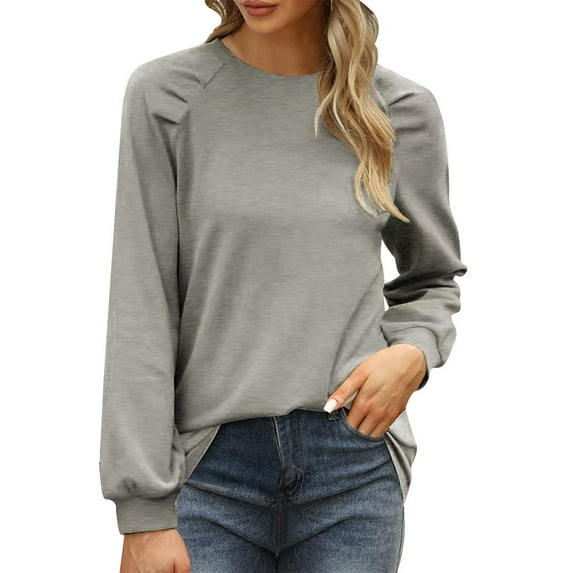 Gvdentm Sweatshirts for Women Crewneck Puff Sleeve Tunic Tops Lightweight Sweaters Fashion 2023 Grey,M