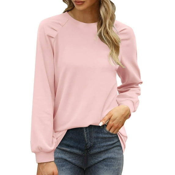 Gvdentm Sweatshirts for Women Crewneck Puff Sleeve Tunic Tops Lightweight Sweaters Fashion 2023 Pink,M