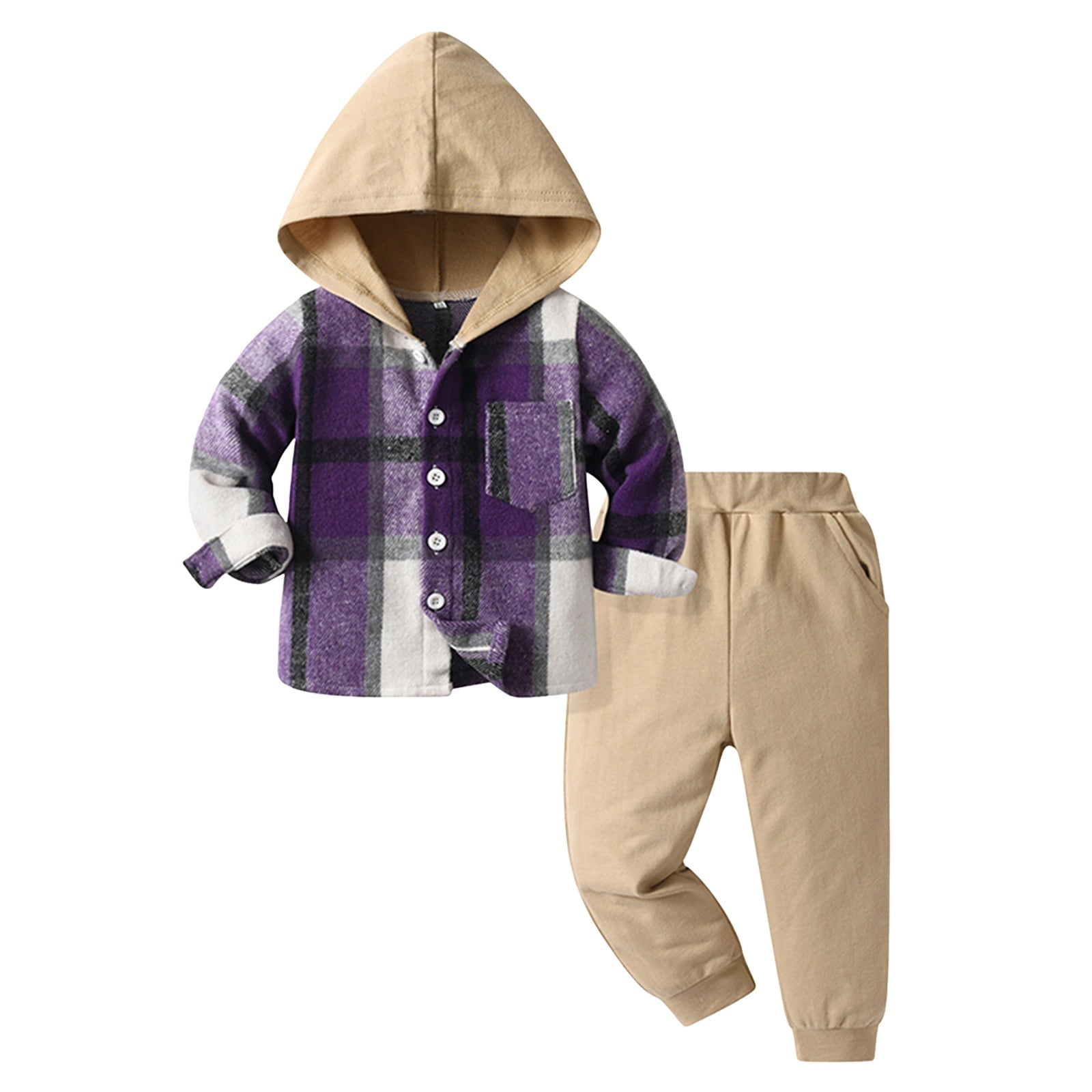 Toddler Baby Boy Girl Clothes 3M-7T Plaid Long Sleeve Hoodie Sweatshirt + Pants 2pcs Fall Winter Boys Outfit Set Purple,5-6 Years