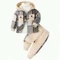 thumbnail image 1 of Gvdentm Toddler Boy Clothes 3-7T Long Sleeve Hoodie Plaid with Solid Color Top and Casual Sweatpants Fall Winter Outfits for Toddler Boy(Khaki,12-18 Months), 1 of 9