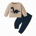 thumbnail image 1 of Gvdentm Toddler Boy Fall Clothes Dinosaur Embroidery Long Sleeve Pullover Sweatshirt Pants Sets 2Pcs Winter Outfit(Navy,12-18 Months), 1 of 5
