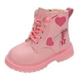 thumbnail image 1 of Gvdentm Toddler Boys Boots Pull-On Lace-Up Comfort Combat with Side Zipper Ankle Boots Snow Boots Girls Size 1(Pink,12), 1 of 5