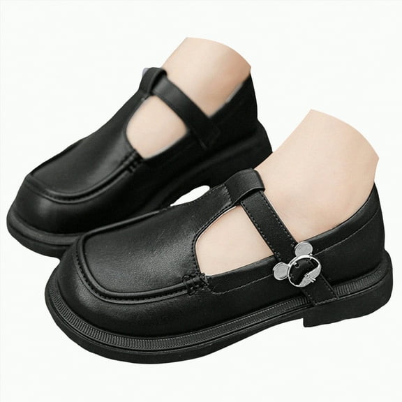 Gvdentm Toddler Boys Girls Classic Dress Shoes Little Kid PU Leather Comfort Rubble Sole Oxford School Uniform Wedding Flats(Black,1.5)