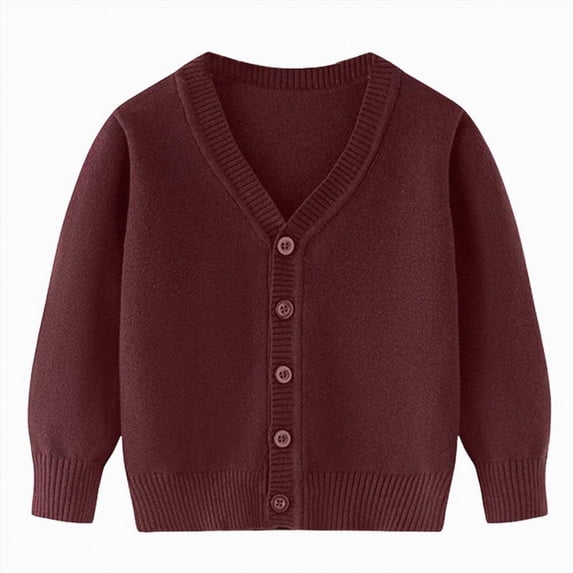 Gvdentm Toddler Boys & Girls Crewneck Sweater Cardigan Kids Long Sleeve Button Knit Tops Outwear Wine,3-4 Years