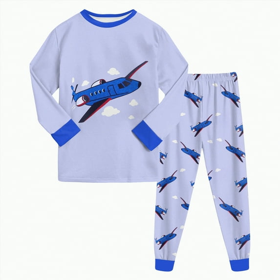 Gvdentm Toddler Boys Pajamas Monster Truck Cotton Kids Dinosaur 2 Piece Truck Pjs Sleepwear Clothes Sets(Blue,3-4 Years)