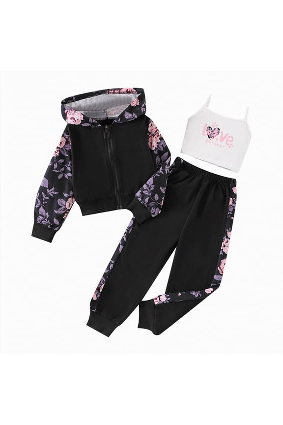 Toddler Girl Clothes 3T Floral Outfit Long Sleeve Shirt 2PC Pant Set Fall Clothing for Girl(Black,3-4 Years)