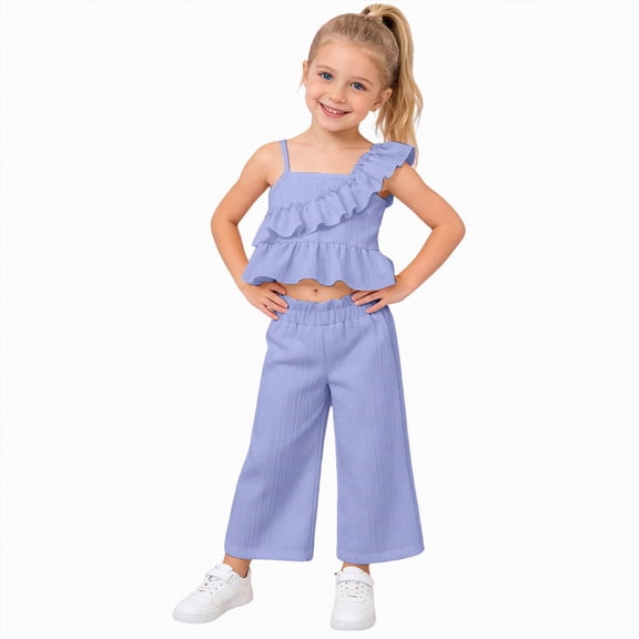 Gvdentm Toddler Girl Clothes 3T Floral Outfit One Shoulder Shirt Pant Set Summer Clothing for Girl(Purple,3-4 Years)