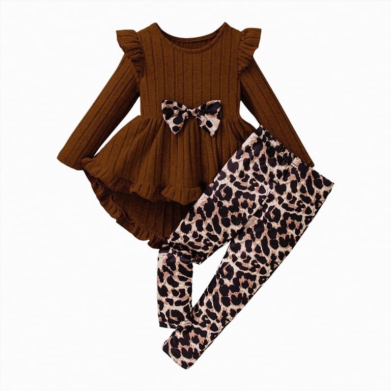 Gvdentm Toddler Girl Clothes 3T Floral Outfit Ruffle Sleeve Shirt with  Headband 3PC Pant Set Fall Clothing for Girl(Brown,3-4 Years) - Walmart.com