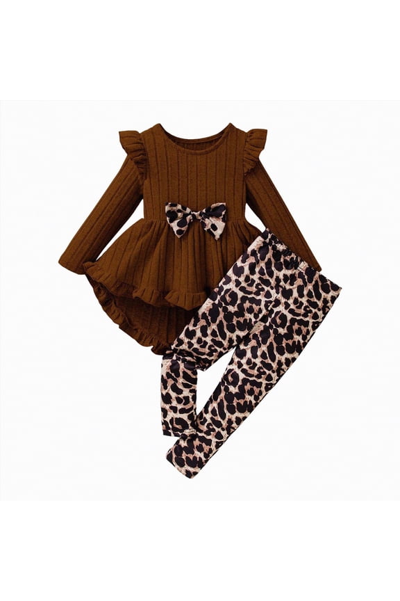 Toddler Girl Clothes 3T Floral Outfit Ruffle Sleeve Shirt with Headband 3PC Pant Set Fall Clothing for Girl(Brown,3-4 Years)