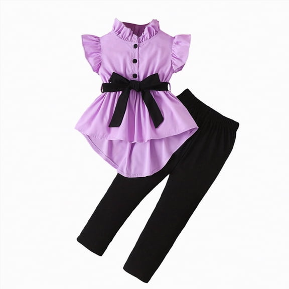 Gvdentm Toddler Girl Clothes 3T Floral Outfit Short Sleeve Shirt Pant Set Summer Clothing for Girl(Purple,2-3 Years)