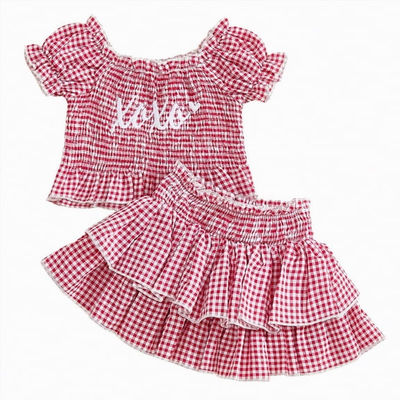 Gvdentm Toddler Girl Clothes 3T Heart Printed Outfit Ruffle Sleeve Shirt Skirt Set Summer Clothing for Girl(Red,2-3 Years)