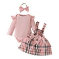 thumbnail image 1 of Gvdentm Toddler Girl Fall Clothes Christmas Clothes Plaid Outfits Long Sleeve Romper Overall Skirt Dress Cute Outfit(Pink,9-12 Months), 1 of 9