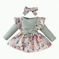thumbnail image 1 of Gvdentm Toddler Girl Fall Clothes Sweatshirt Romper Long Sleeve Cute Pattern Floral Bowknot Dress Skirt Clothes(Green,3-6 Months), 1 of 7