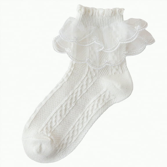 Gvdentm Toddler Girl Socks 4t-5t Baby Girls Toddler Anti Slip Socks - Cute Frilly Ruffle Grip Ankle Socks for Infant Toddler|White 4-6 Years