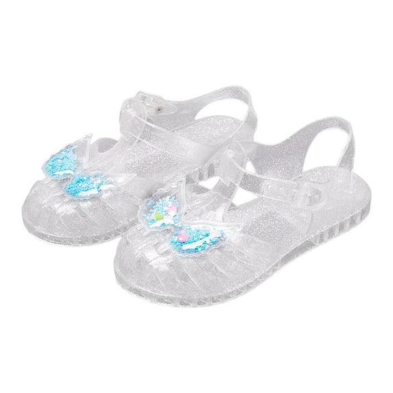 Gvdentm Toddler Jelly Shoes Pink Sandals for Girls ,Closed Toe Princess Summer Dress Shoes Fisherman Gladiator Water Beach Flat Sandals|Grey,12