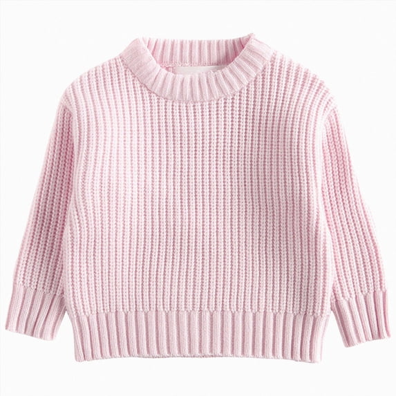 Gvdentm Toddler Knit Sweater Round Neck Cute Long Sleeve Pullover Sweatshirt for Baby Girl Boy Oversize Fall Winter Clothes Light Pink,6-12 Months