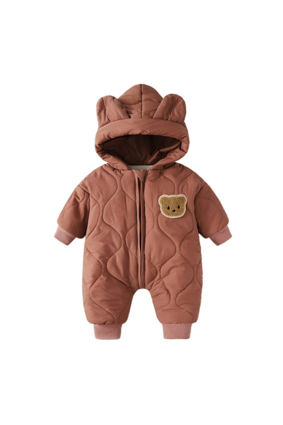 Toddler Snow Suits for The Winter Boy Baby Boys Girls Snowsuits Hoodie Jumpsuit Winter Warm Padded Thick Coat Outfit Coffee,0-3 Months