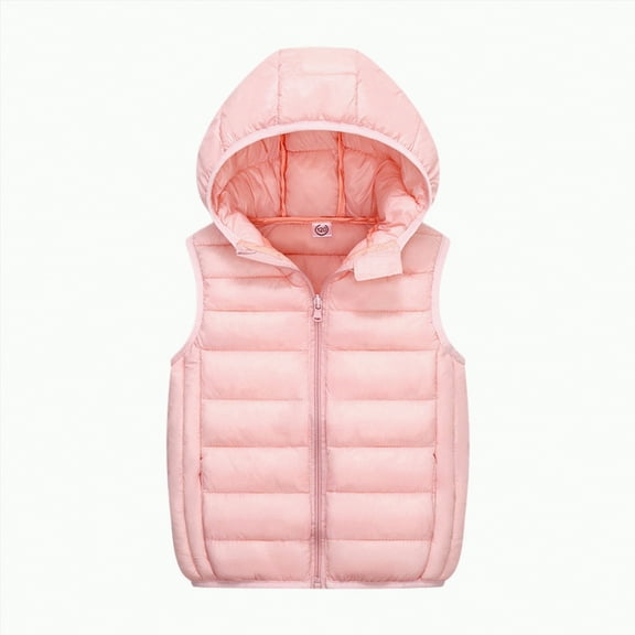 Gvdentm Toddler Winter Puffer Vest Hooded Sleeveless Jacket Padded Waistcoat Outwear for Baby Boys Girls(Pink,6-8 Years)