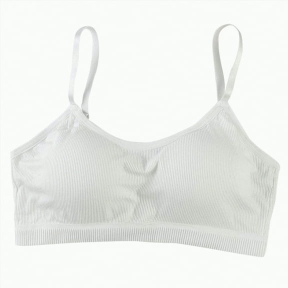 Gvdentm Training Bras for Girls 8-10 Sport Cami Bras Cotton for Teens Girls Training Bras with Adjustable Straps Fixed Pads(White,10-16 Years)