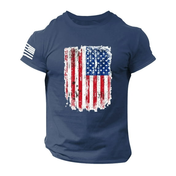 Gvdentm USA Tshirt Shirts for Men Independence Day 3D Digital Printing Basic Tee Tops Men Formal Shirts A05-Dark Blue,L