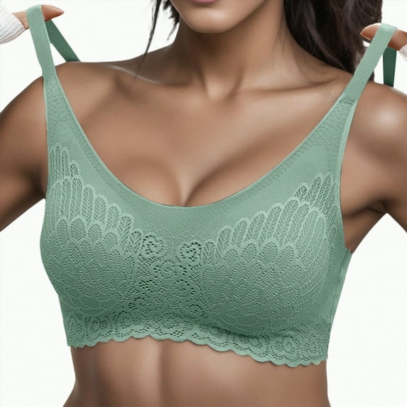 Gvdentm Underwire Bras for Women Bralettes for Women With Support Womens Lace Bralettes Adjustable Strap V Neck Everyday Bra Wireless Bras(Green,XL)