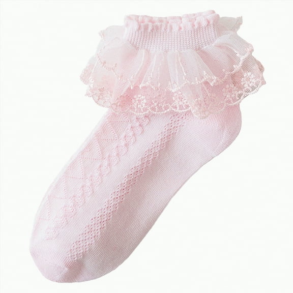 Gvdentm White Ankle Socks Girls Ruffle Socks Toddler 4-Layer Big Fluffy Lace Frilly Dress Socks Turn Cuff Fancy Pageant Sock Little Girl Kids|Pink 7-9 Years