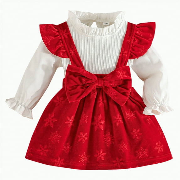 Gvdentm Winter Baby Girl Clothes Suspender Skirt Newborn Ruffled Romper + Elephant Jeans Dress + Headband Fall Outfits(Red,6-9 Months)