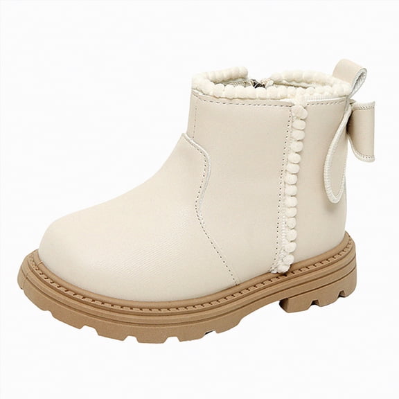 Gvdentm Winter Shoes Girls Toddler Girl's Winter Snow Boots Lined Mid Calf Shoes Boy Boots(White,13.5)