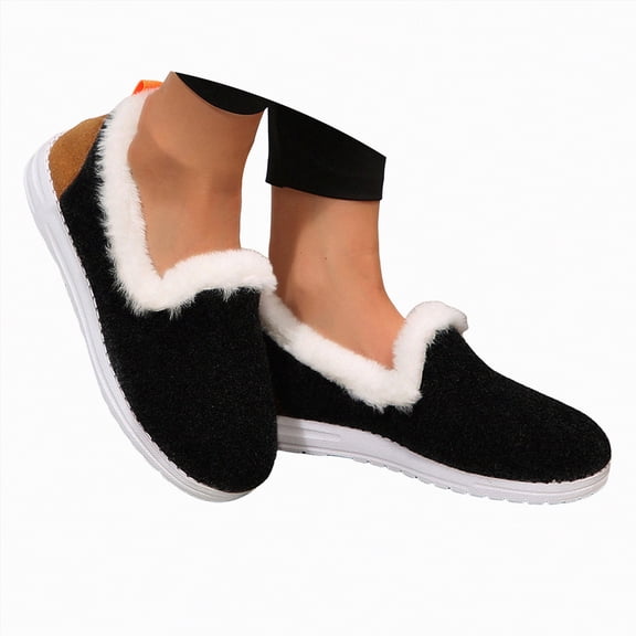 Gvdentm Woman Slippers Winter Boots for Women Snow Boots Warm Ankle Booties Slip On Lined(Black,8)