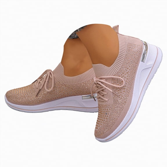 Gvdentm Womans Sneakers Autumn and Winter Bow Soft Soled Slip on Flat Heels and Fleece Warm Single Shoes Sneakers for Women Slip on Wide(Pink,7.5)