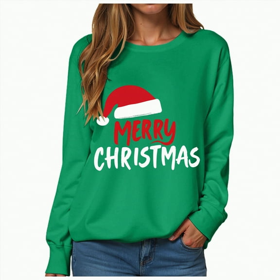 Gvdentm Women'S Christmas Shirts Women's Casual Crew Neck Sweatshirt Loose Soft Long Sleeve Pullover Tops(Green,2XL)