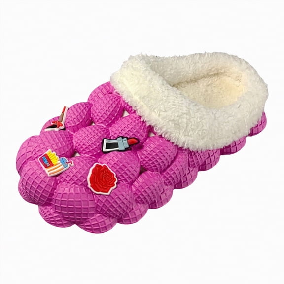 Gvdentm Women Slippers Size 7 Women's Indoor Bedroom Slipper with Memory Foam, Gift for Women, Wool-Like House Shoe with Anti-Skid Rubber Sole for Ladies(Hot Pink,8)