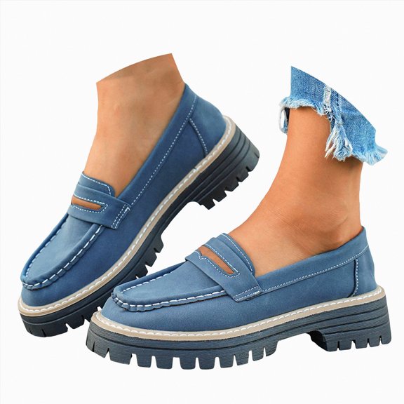 Gvdentm Women White Sneakers Loafers for Women Business Casual Shoes Comfortable & Lightweight Penny Loafers Slip On Work Flats(Blue,7)