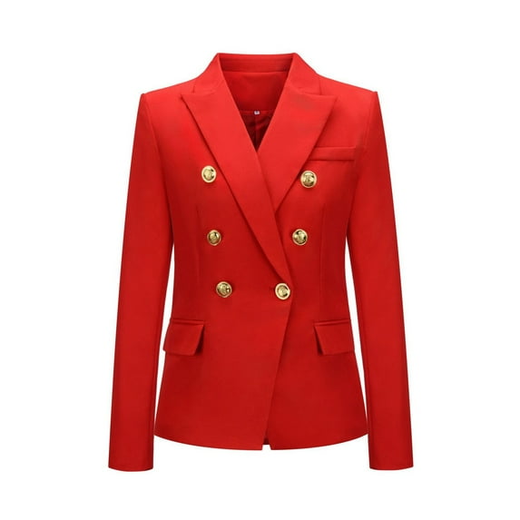 Gvdentm Women's Blazers Long Sleeve Double Open Front Blazer Jackets Work Suits Work Blazers for Women Red,L