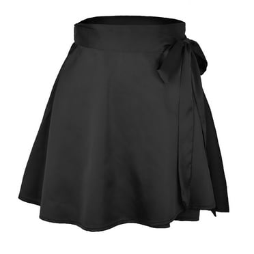Gvdentm Women's Elegant Satin Skirts Chiffon Casual Work Office Skirt with Bow Skirts for Women Black,S