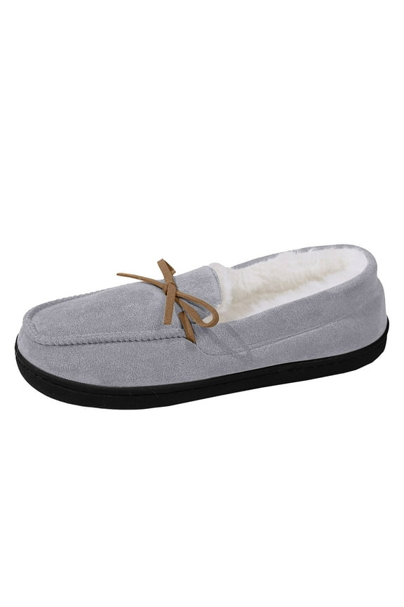 Women's House Slippers Indoor Outdoor Moccasin Fuzzy Fluffy Furry Loafers Suede Warm Shoes(Grey,8.5)