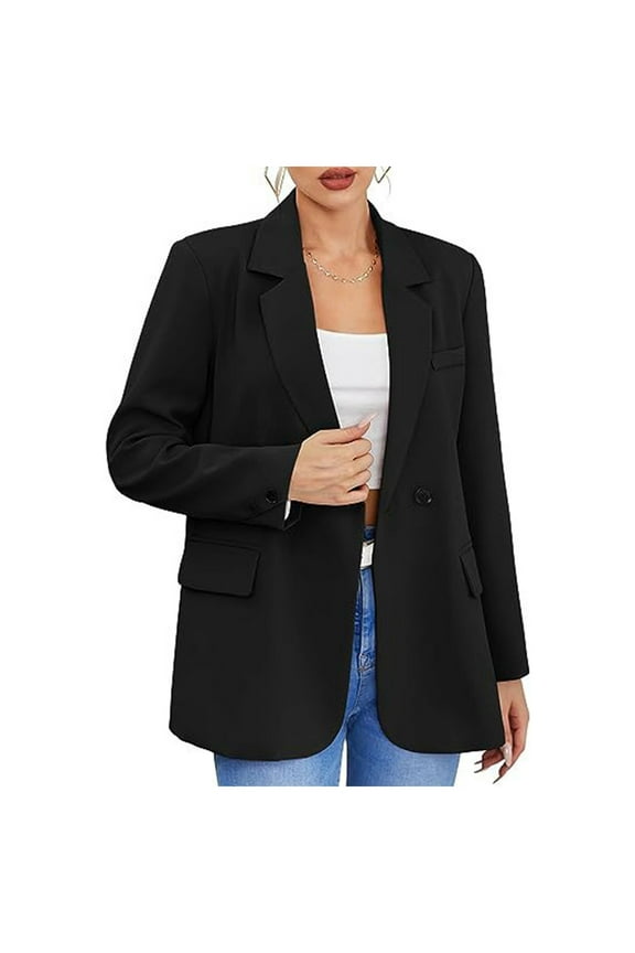 Women's Long Sleeve Blazer Single Button Jacket Blazer with Pocket Black,XL
