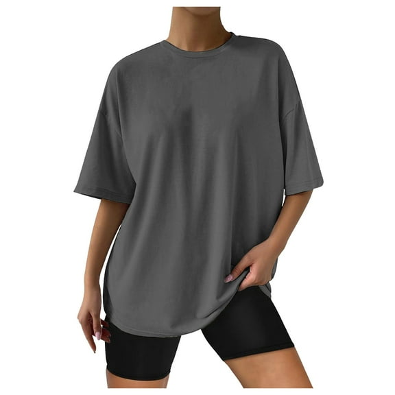 Gvdentm Women's Plus Size T Shirts Oversized Tees Summer Short Sleeve Crew Neck Loose Tunic Tops(Dark Gray,XL)