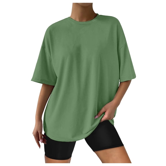 Gvdentm Women's Plus Size T Shirts Oversized Tees Summer Short Sleeve Crew Neck Loose Tunic Tops(Green,XL)