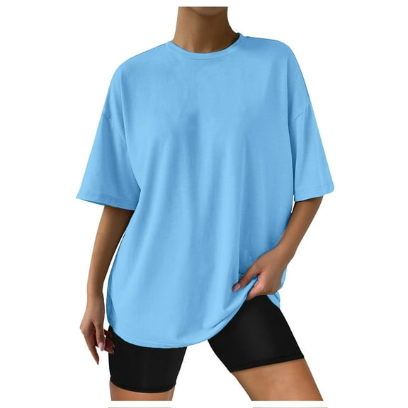 Gvdentm Women's Plus Size T Shirts Oversized Tees Summer Short Sleeve Crew Neck Loose Tunic Tops(Sky Blue,2XL)