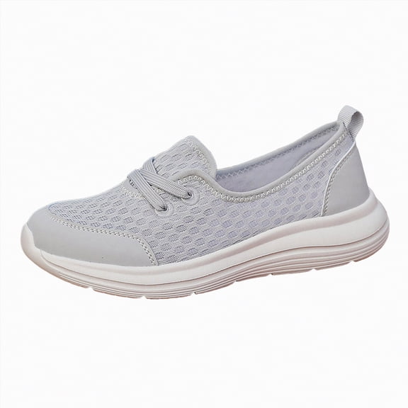 Gvdentm Women's Slip on Sneakers Comfortable Lace Up Soft Sole Mesh Breathable Sneakers for Women Slip on Figures(Grey,6.5)