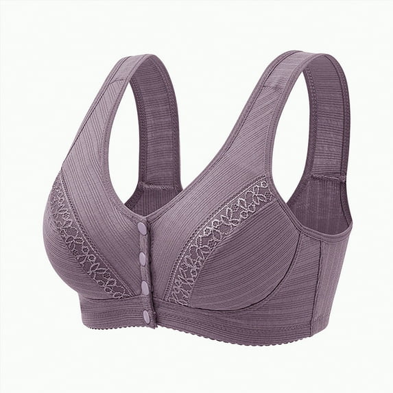 Gvdentm Women's Tank Style Cotton Front Close Sports Bras Wireless Strapless Purple,40